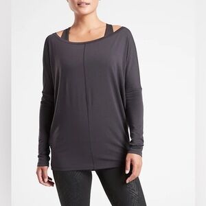 Athleta Essence Flow Long Sleeve Top Dark Gray Boat Neck X-Small